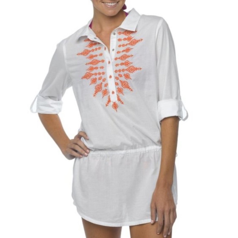 Prana NWT Leta White Embroidered Long Sleeve Tunic Top Shirt Size XS